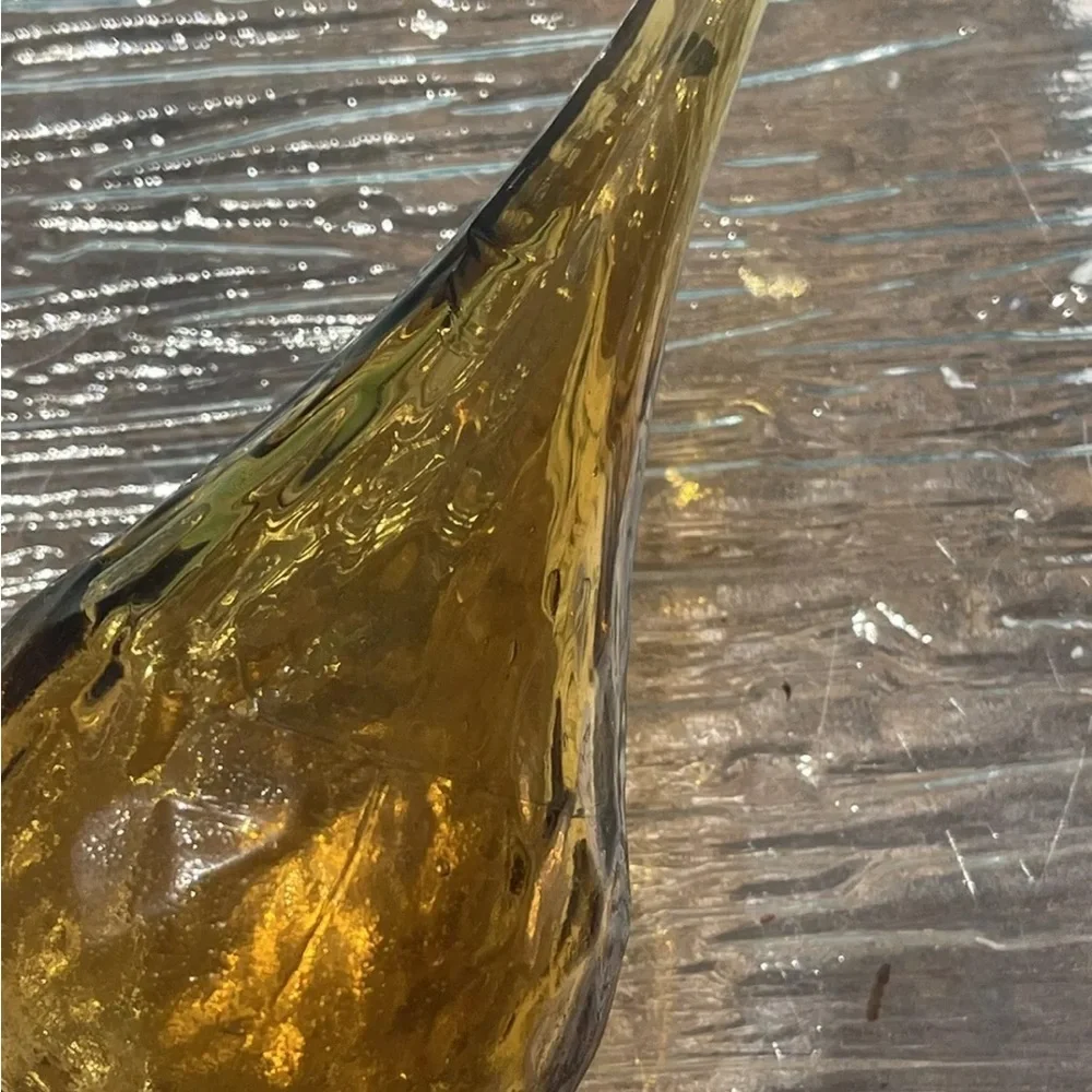 Vintage MCM‎ Empoli Glass Amber Genie Bottle Decanter Stopper Italy DAMAGE